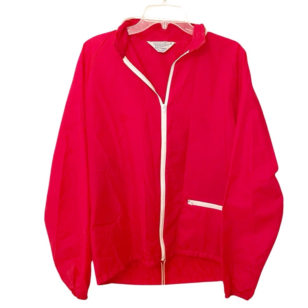 Vintage Rainbow Full Zip Red Windbreaker White Zipper 90s Size M‎